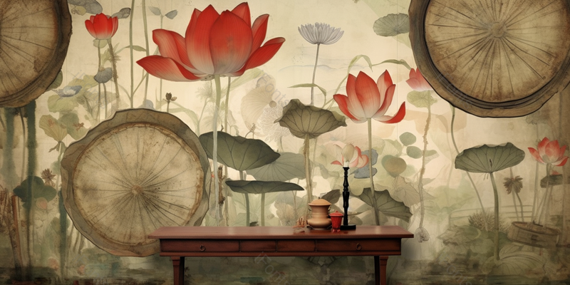 荷花荷塘荷叶水墨画背景墙屏风插画桌子书画,插画/手绘图,插画/手绘图库,插画/手绘图下载,插画/手绘